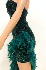 Sequin Feather Trimmed Dress - Tevqa