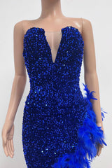 Sequin Feather Trimmed Dress - Tevqa