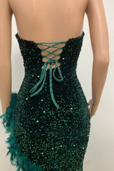 Sequin Feather Trimmed Dress - Tevqa