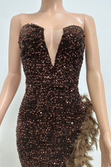 Sequin Feather Trimmed Dress - Tevqa