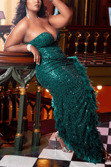 Sequin Feather Trimmed Dress - Tevqa