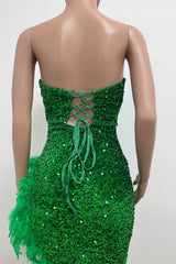 Sequin Feather Trimmed Dress - Tevqa