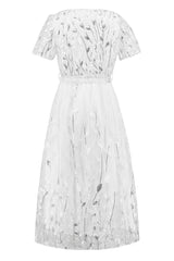Sequin Leaf Embroidery Tie Front Dress - Tevqa