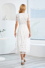 Sequin Leaf Embroidery Tie Front Dress - Tevqa