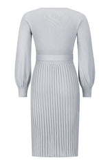 Sheath Ruched Long Sleeve Knit Dress - Tevqa