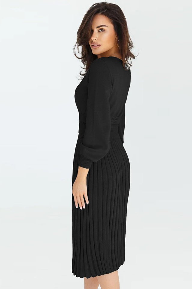 Sheath Ruched Long Sleeve Knit Dress - Tevqa