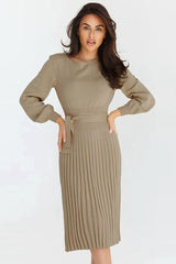 Sheath Ruched Long Sleeve Knit Dress - Tevqa