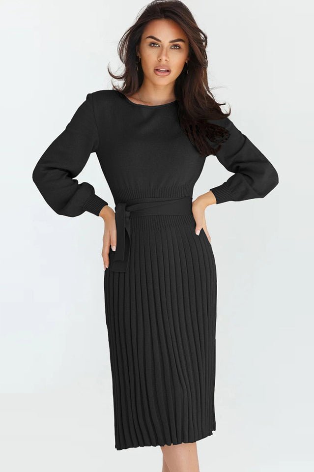 Sheath Ruched Long Sleeve Knit Dress - Tevqa