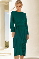 Sheath Ruched Long Sleeve Knit Dress - Tevqa