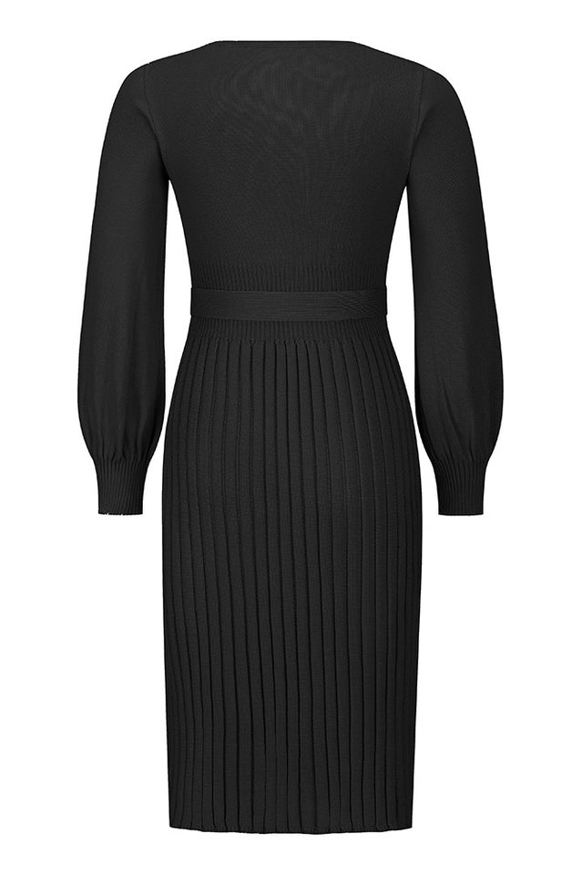 Sheath Ruched Long Sleeve Knit Dress - Tevqa