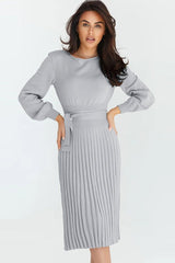 Sheath Ruched Long Sleeve Knit Dress - Tevqa