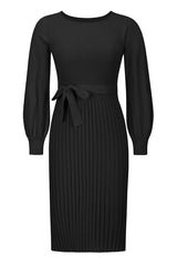Sheath Ruched Long Sleeve Knit Dress - Tevqa