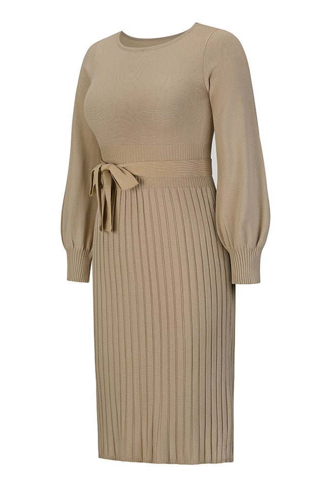 Sheath Ruched Long Sleeve Knit Dress - Tevqa