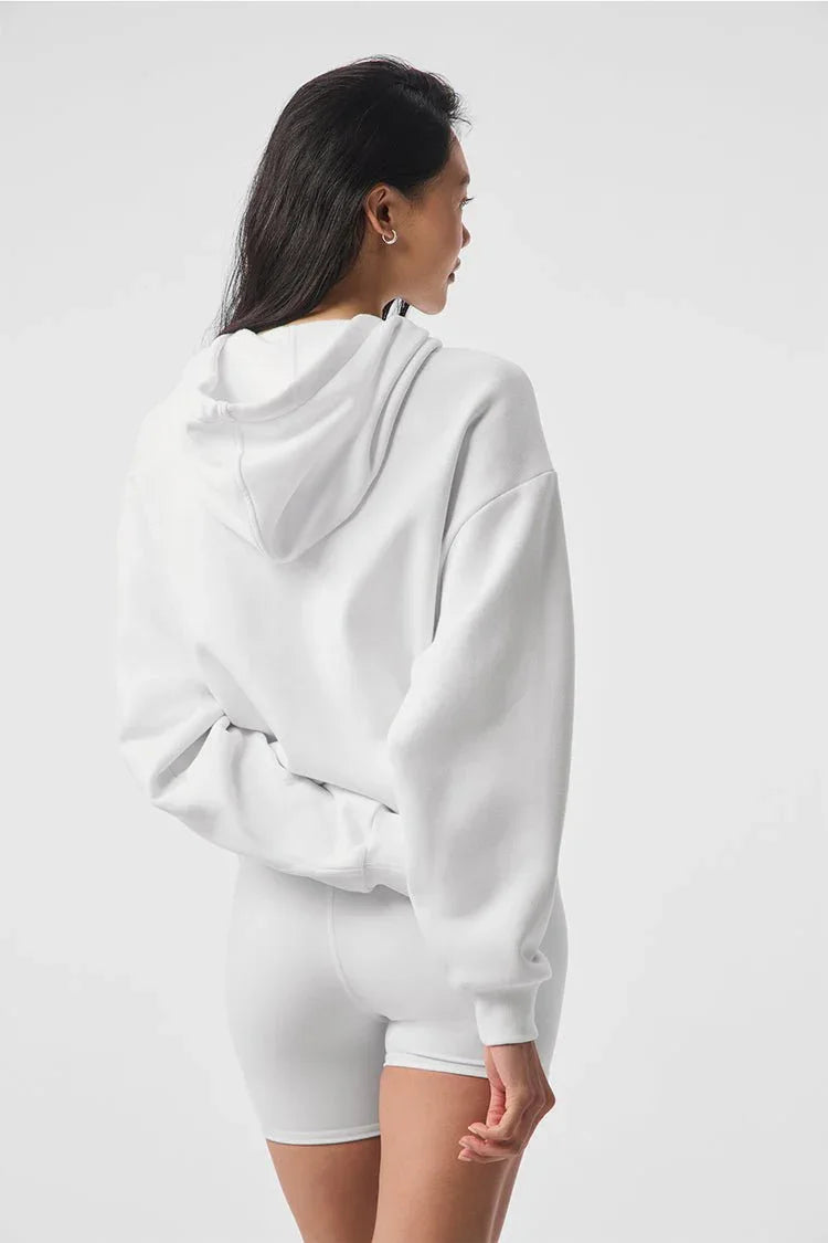 Soft color oversized cropped hoodie with kangaroo pocket and drawstring hood - View 10 | TEVQA