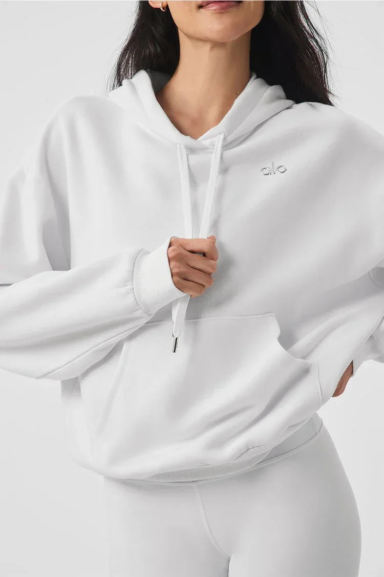 Soft color oversized cropped hoodie with kangaroo pocket and drawstring hood - View 9 | TEVQA
