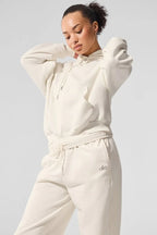 Soft color oversized cropped hoodie with kangaroo pocket and drawstring hood - View 8 | TEVQA