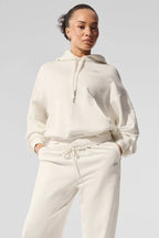Soft color oversized cropped hoodie with kangaroo pocket and drawstring hood - View 7 | TEVQA