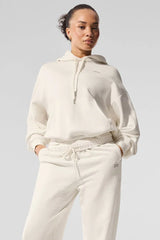 Soft color oversized cropped hoodie with kangaroo pocket and drawstring hood - View 7 | TEVQA