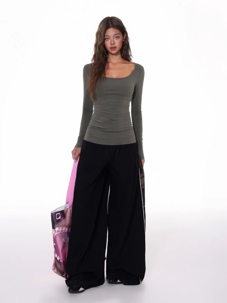 Ribbed knit long sleeve scoop neck top - View 6 | TEVQA