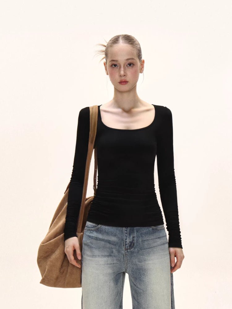 Ribbed knit long sleeve scoop neck top - View 7 | TEVQA