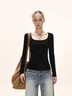 Ribbed knit long sleeve scoop neck top - View 7 | TEVQA