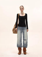 Ribbed knit long sleeve scoop neck top - View 8 | TEVQA