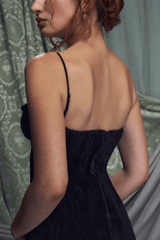 The Black Iris Pleated Midi Dress - Tevqa