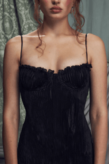 The Black Iris Pleated Midi Dress - Tevqa