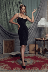 The Black Iris Pleated Midi Dress - Tevqa