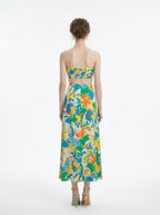 Tropical Strapless Back Cut Out Midi Dress - TEVQA