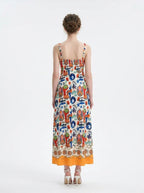 Tropical Sun and Palm Digital Print Strappy Maxi Dress - TEVQA