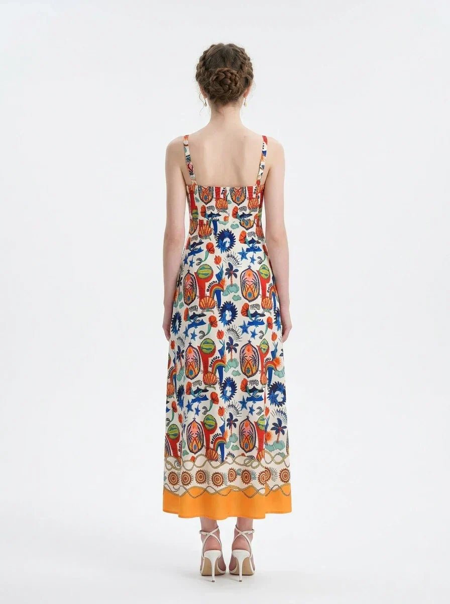 Tropical Sun and Palm Digital Print Strappy Maxi Dress - TEVQA