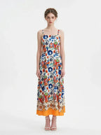 Tropical Sun and Palm Digital Print Strappy Maxi Dress - TEVQA