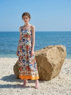Tropical Sun and Palm Digital Print Strappy Maxi Dress - TEVQA