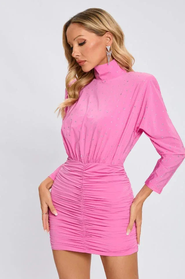 Turtle Crystal Embellished Draped Mini Dress - TEVQA