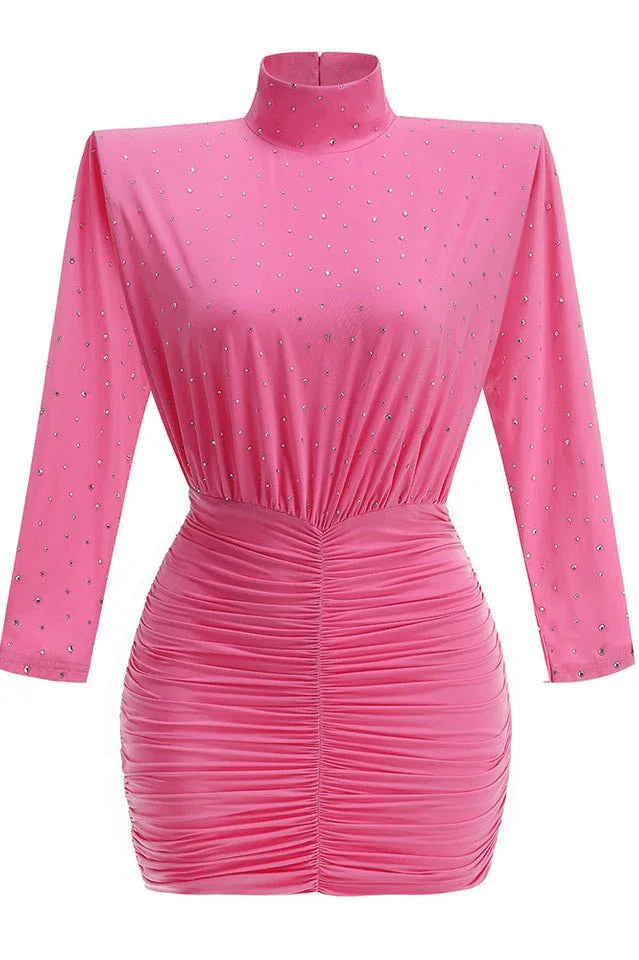 Turtle Crystal Embellished Draped Mini Dress - TEVQA