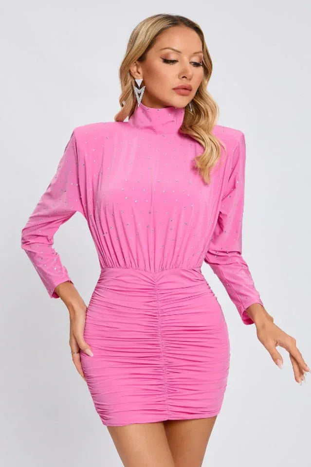 Turtle Crystal Embellished Draped Mini Dress - TEVQA