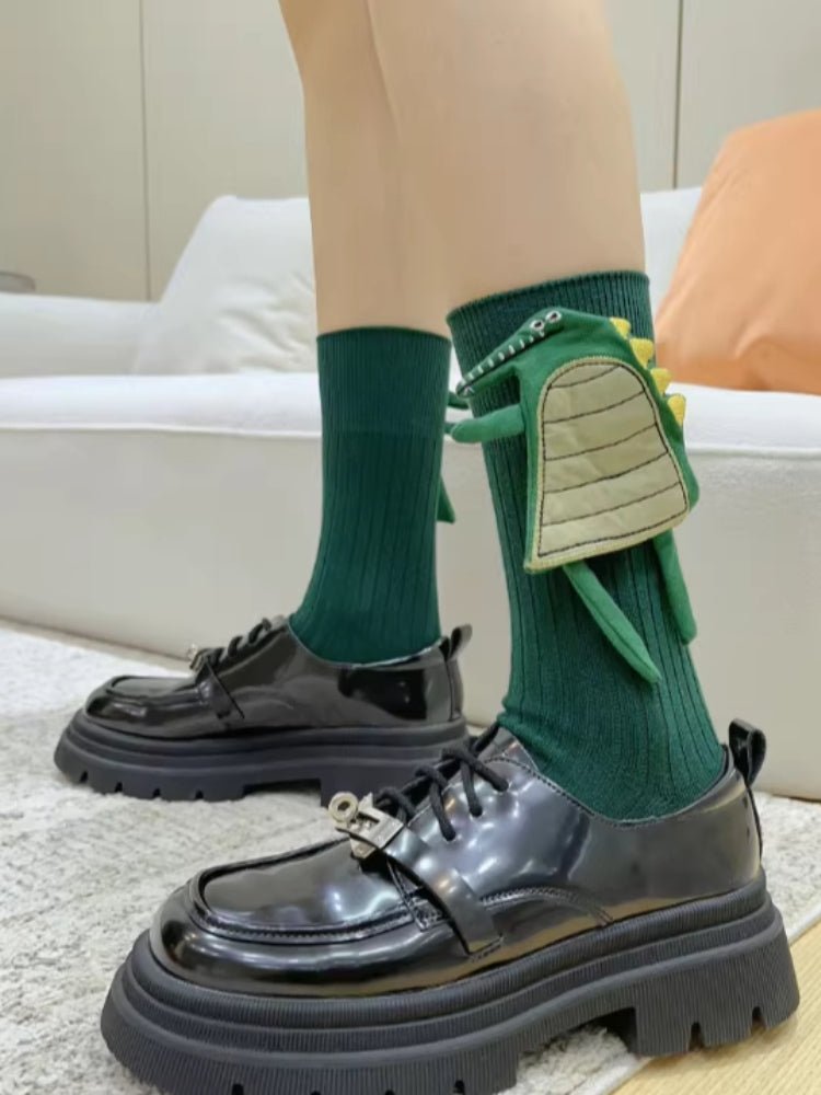 Unisex Ribbed Cotton Socks with 3D Dragon Spikes - TEVQA