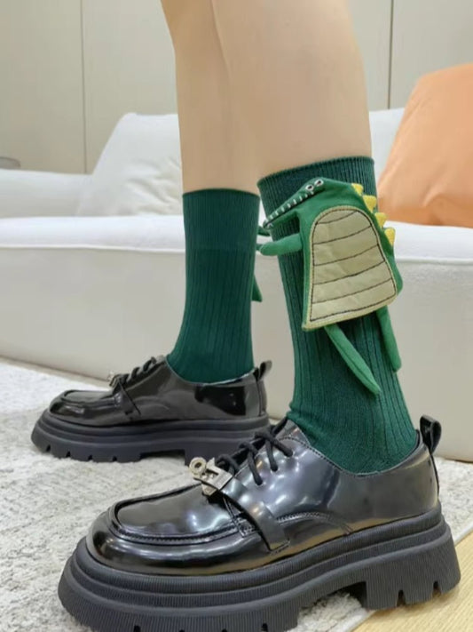 Unisex Ribbed Cotton Socks with 3D Dragon Spikes - TEVQA