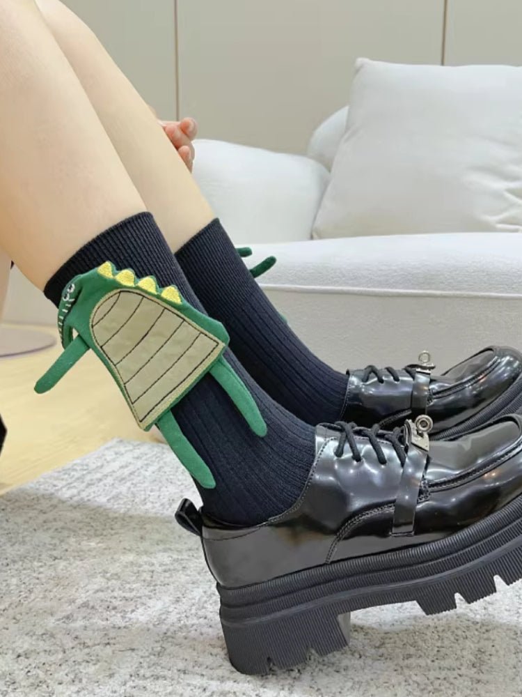 Unisex Ribbed Cotton Socks with 3D Dragon Spikes - TEVQA