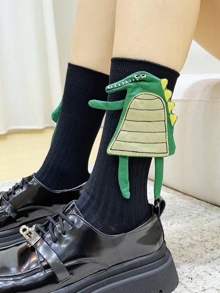 Unisex Ribbed Cotton Socks with 3D Dragon Spikes - TEVQA