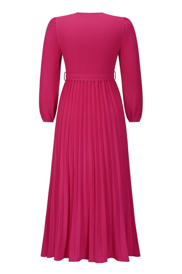 V Neck Swing Pleated Dress - Tevqa
