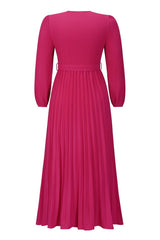 V Neck Swing Pleated Dress - Tevqa