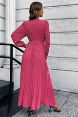 V Neck Swing Pleated Dress - Tevqa