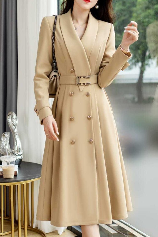 V - Neck Trench Coat - Tevqa