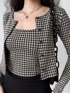 Vintage Houndstooth Camisole and Cardigan Set - TEVQA
