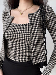 Vintage Houndstooth Camisole and Cardigan Set - TEVQA