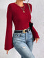 Vintage Inspired Ribbed Bell Sleeve Top - TEVQA