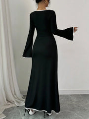Vintage Inspired Square Neck Maxi Dress - TEVQA