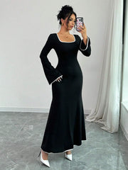 Vintage Inspired Square Neck Maxi Dress - TEVQA